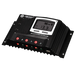 Angled product image of AIMS Power solar charge controller with digital LCD display, screw terminals, heat sink fins, USB charging port, and black housing for off-grid solar battery charging.