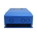 Rear view of blue AIMS Power 80 amp MPPT solar charge controller showing circular cable knockouts, ventilation grille, screws, and mounting flanges.