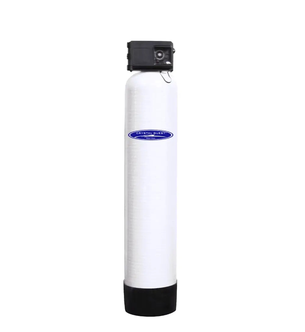 Crystal Quest SMART GAC Commercial Filtration System compact white tank with black valve assembly.