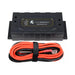 Front-facing Lion Energy Savanna CC solar charge controller with coiled red and black power cables, black metal housing, and branded label