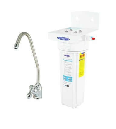 Crystal Quest Single Stage Arsenic Under Sink Water Filtration System with Chrome Faucet and Mounting Bracket.