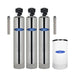 Crystal Quest 3-tank Nitrate Whole House Water Filtration System in stainless steel finish for high-capacity residential water treatment.