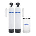 Crystal Quest 2-tank white fiberglass Nitrate Whole House Water Filtration System featuring digital control heads and salt brine tank.