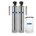Crystal Quest stainless steel arsenic whole house water filter with dual tanks, side filters, and brine tank.