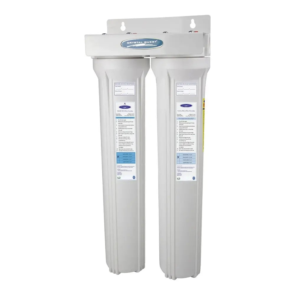 Double Crystal Quest SMART Slimline Whole House Water Filter, wall-mounted 3-6 GPM system for 1-2 people.
