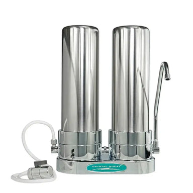 Crystal Quest Double Stainless Steel Ceramic Countertop Water Filter System with dual-stage filtration canisters.