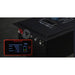 Close-up of AIMS Power 48V golf cart battery ports with Battery LCD display showing voltage, current, temperature, and charge level.