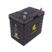 Lion Energy Safari UT 1300 105Ah battery angled product shot, showing rugged black casing, top terminal posts, QR code label, and side branding on a light gray background