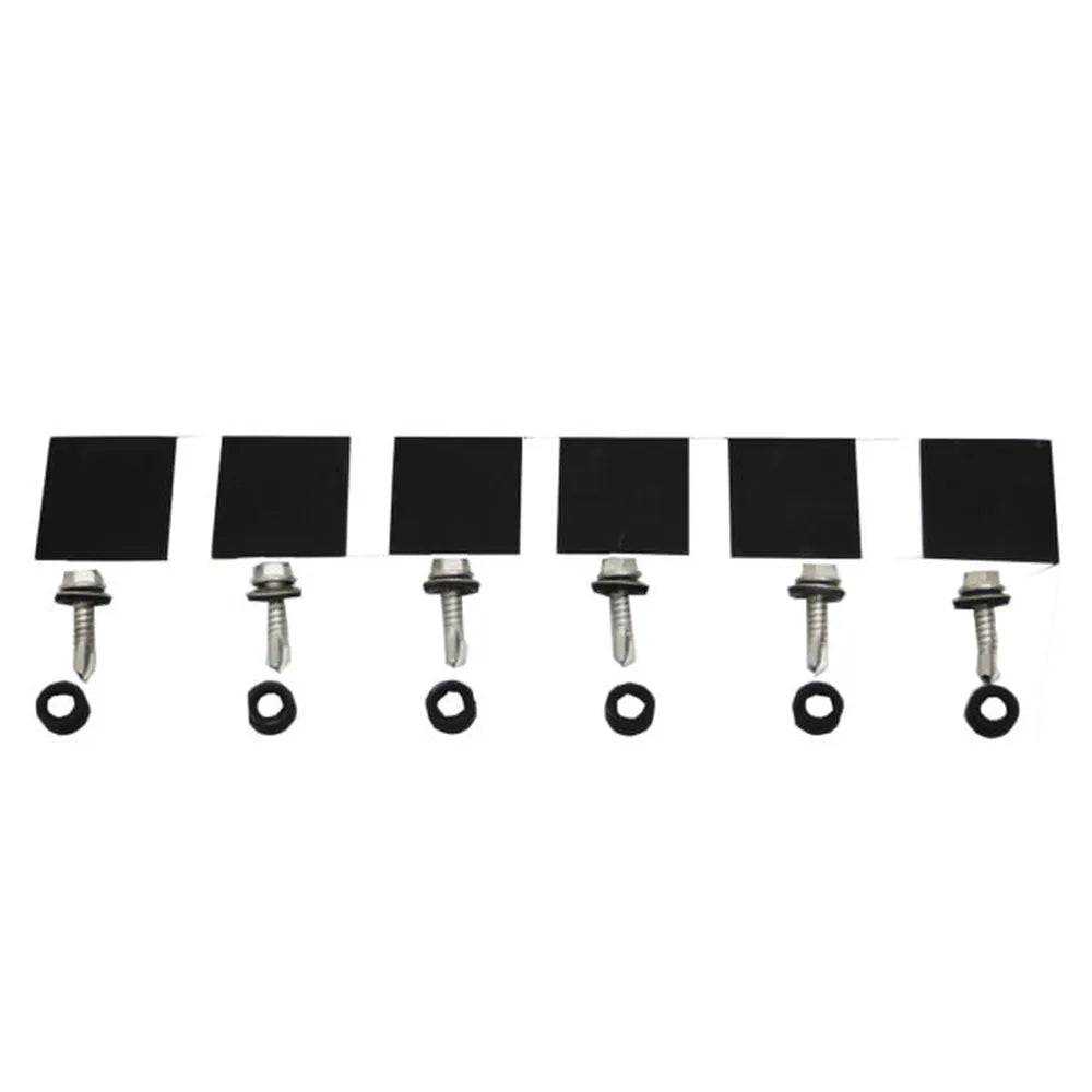 AIMS Power 130W flexible solar panel mounting hardware kit with black adhesive pads, self-drilling screws, and rubber washers for RV, marine, and off-grid solar installation.