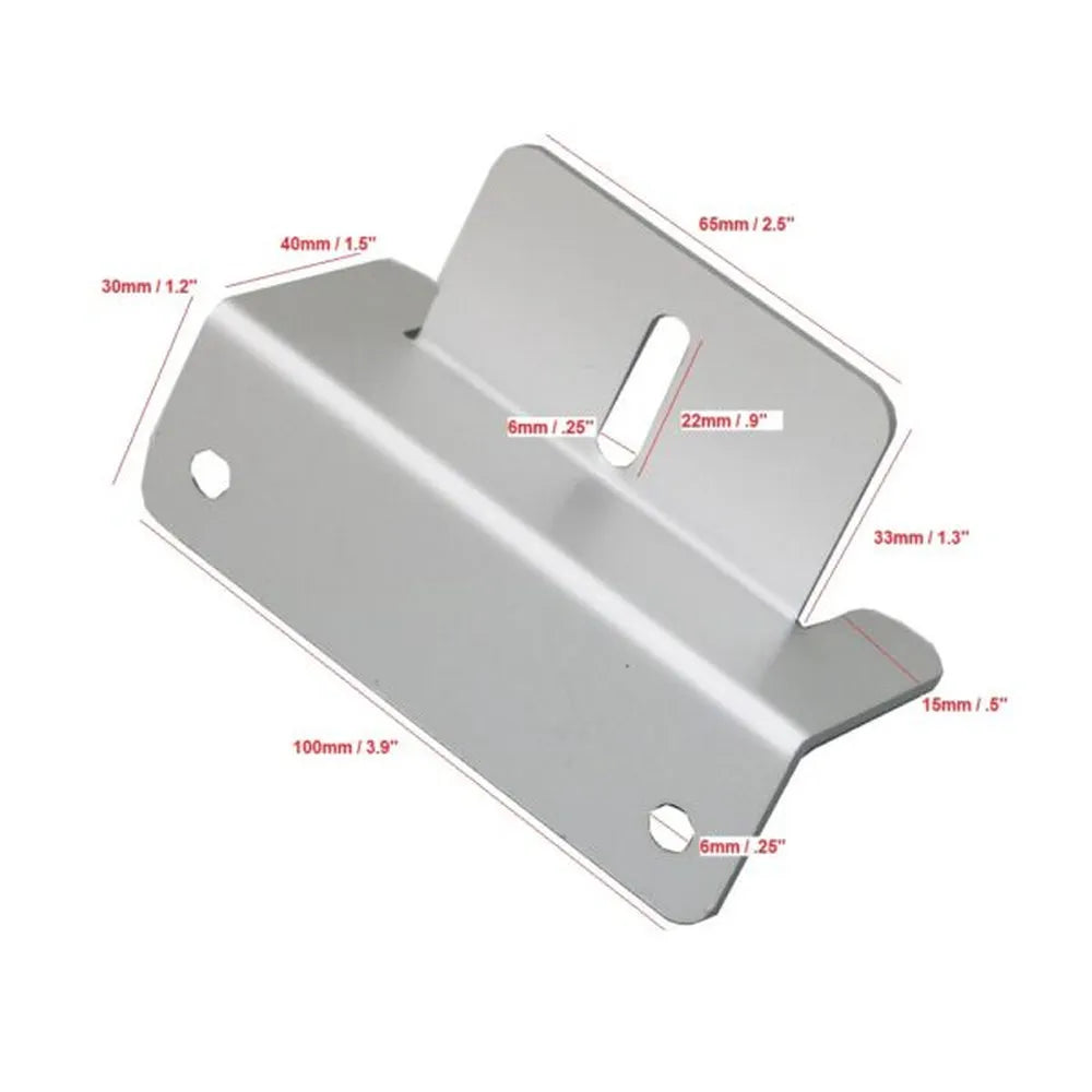 Dimension diagram of a silver aluminum solar panel Z bracket with labeled measurements including 100 mm length, 65 mm height, 6 mm mounting holes, and 22 mm slotted opening for adjustable installation.