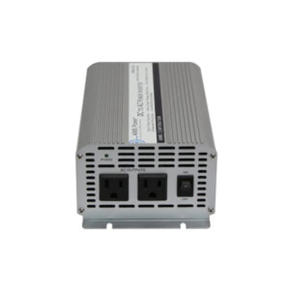 AIMS 1000W 12V modified sine power inverter with dual AC outlets, power switch, and vented aluminum housing.