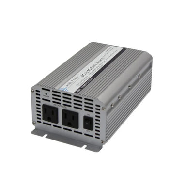 AIMS 1000W 12V modified sine power inverter with AC outlets, rugged silver case, and mounting bracket.