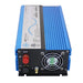 AIMS Power 1000W pure sine inverter rear DC input panel with cooling fan, red positive and black negative terminals, grounding post, and blue finned aluminum housing.