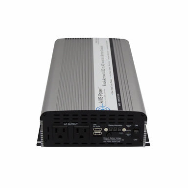 AIMS Power 1500W inverter charger with AC output ports, USB charging, battery display, and fully automatic charging controls.