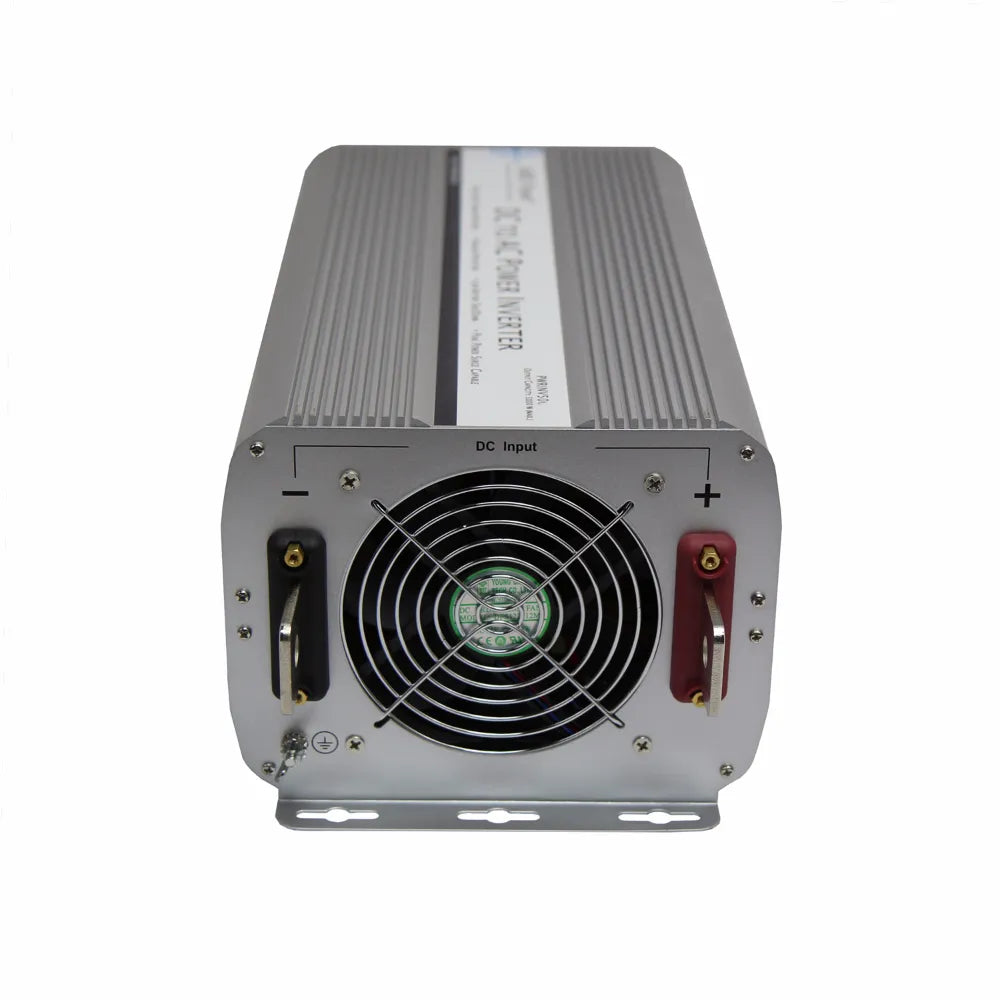AIMS Power 10000W 12V modified sine inverter with cooling fan, DC input terminals, and mounting bracket.