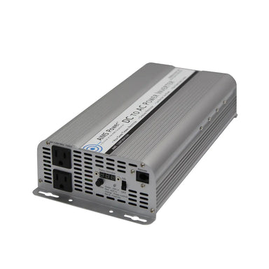 AIMS Power 2500W 24V modified sine inverter with dual AC outlets, digital display, remote port, and vented aluminum housing.