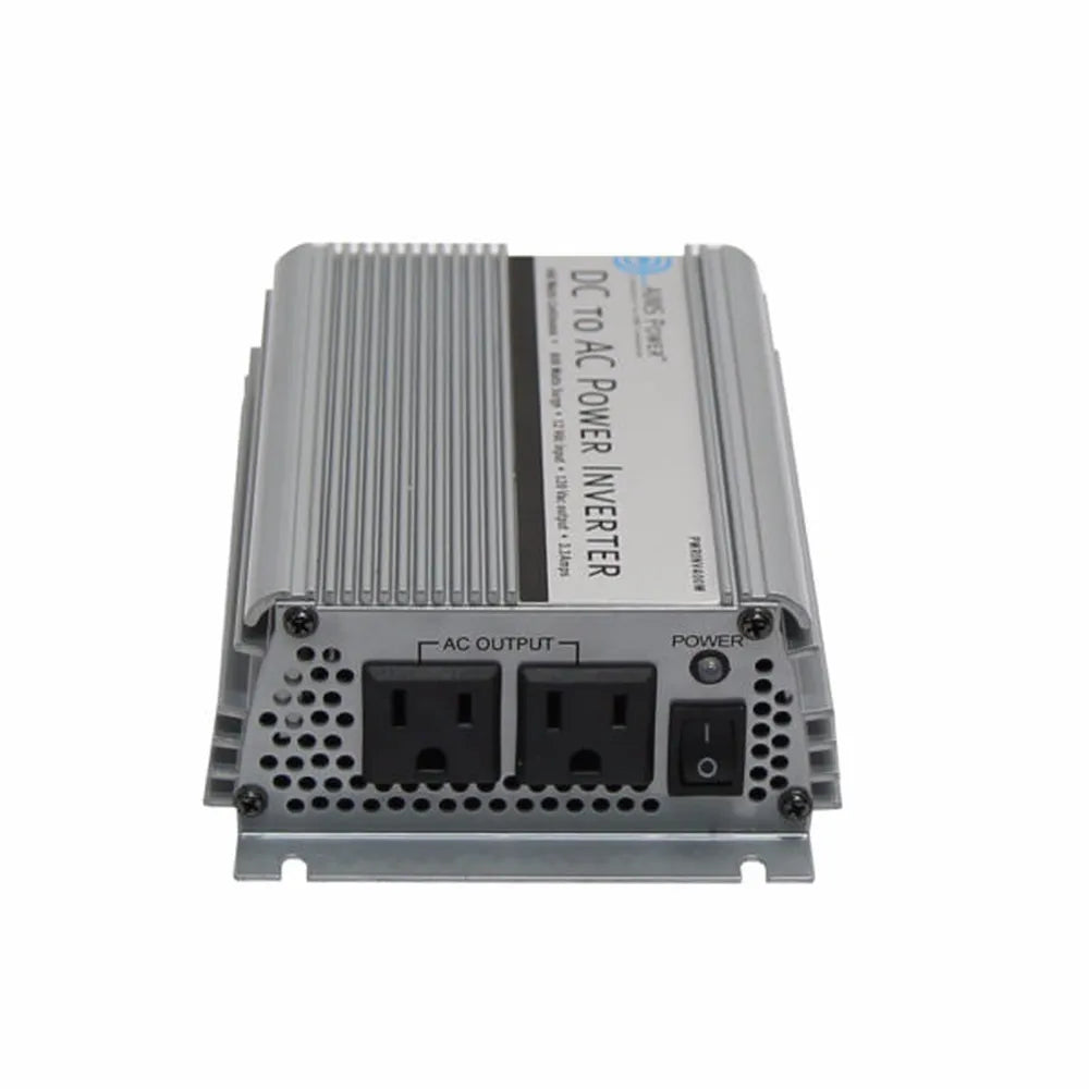 AIMS 400W 12V modified sine power inverter with dual AC outlets, power switch, and vented aluminum housing.
