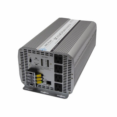 AIMS 5000W 36V modified sine power inverter with AC outlets, terminal block, battery gauge, and vented silver case.