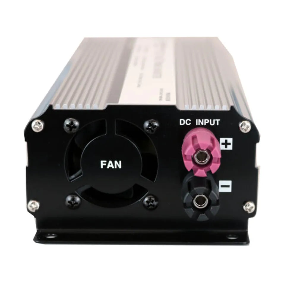 AIMS Power 800W 12V modified sine inverter with cooling fan, DC input terminals, and aluminum housing.