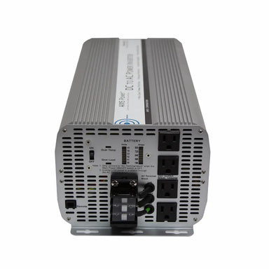 AIMS Power 8000W 12V modified sine inverter with four AC outlets, terminal block, battery gauge, and rugged aluminum case.