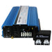 AIMS Power 1200W pure sine inverter with auto transfer rear wiring panel, terminal block, 15A reset breaker, remote on/off port, warning cover, and blue finned aluminum heat sink.
