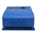 Rear view of blue AIMS Power 40 amp MPPT solar charge controller with ventilation slots, cable knockouts, mounting flanges, and durable off-grid solar controller housing.
