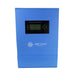 AIMS Power 80A MPPT solar charge controller in blue metal enclosure with front LCD display, control buttons, alarm, charge and load indicators, and AIMS Power logo.