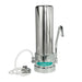 Crystal Quest Single Stainless Steel Ceramic Countertop Water Filter System featuring an inline sediment pre-filter and chrome finish.