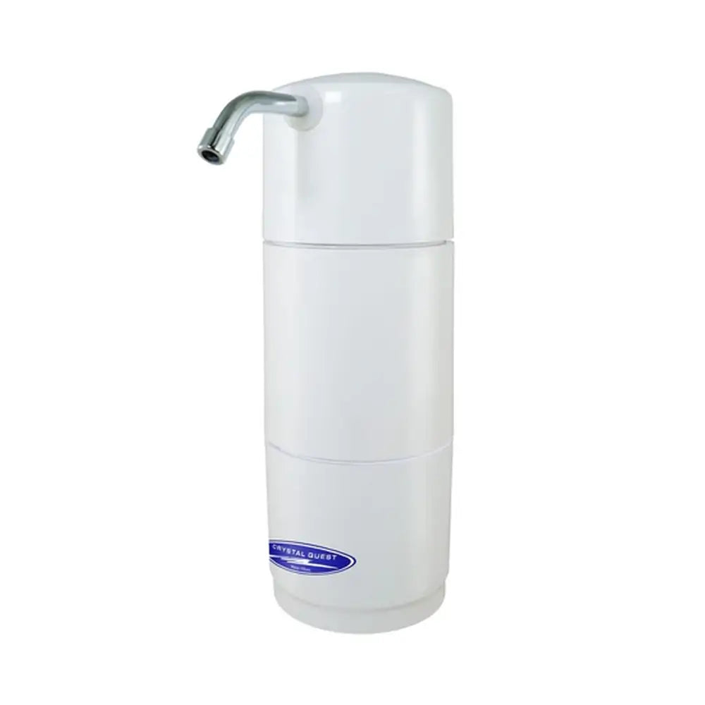 Crystal Quest Smart Plus 10,000 Gallon Classic Countertop Water Filter System in White for clean drinking water.