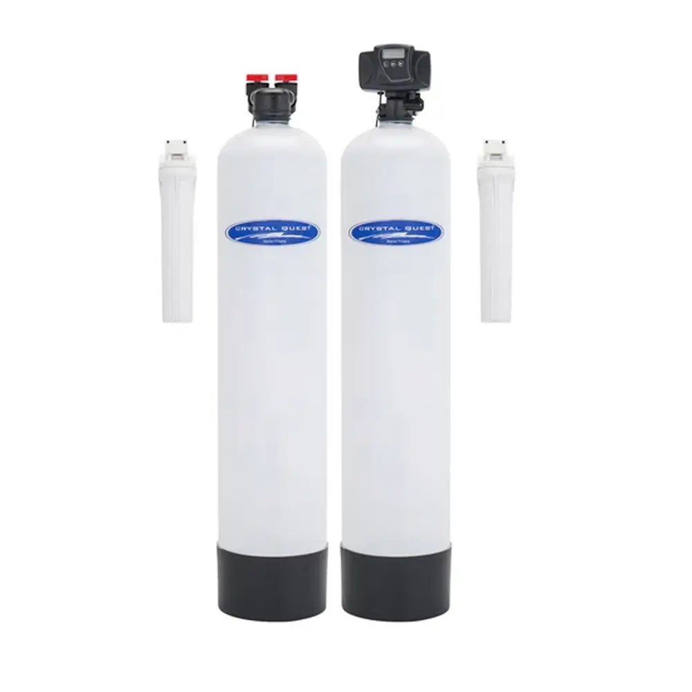 Crystal Quest SMART Whole House Water Filter System, Dual Tank White Fiberglass Design, 9-13 GPM Flow Rate.