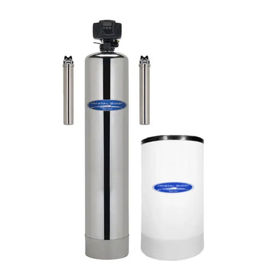 Crystal Quest single-tank stainless steel Nitrate Whole House Water Filtration System with brine tank for home nitrate removal.