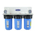 Wall-mounted Crystal Quest 3-stage SMART Compact water filter with 3-6 GPM flow rate, ideal for comprehensive contaminant removal in small homes.