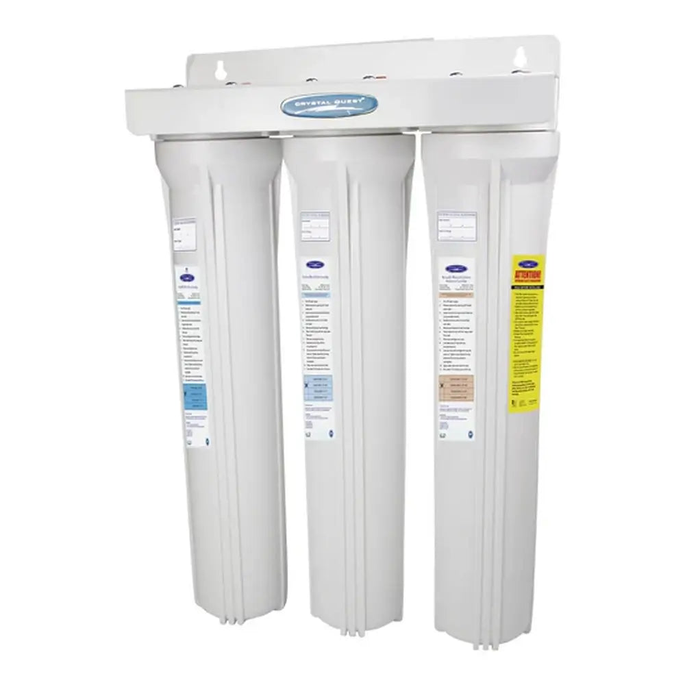Triple Crystal Quest SMART Slimline Whole House Water Filter, 3-stage wall-mounted filtration system, 3-6 GPM.