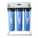 Crystal Quest Big Blue SMART triple whole house water filtration system with floor stand for 2-3 people.