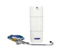 Crystal Quest Classic Under Sink Water Filtration System featuring a white three-stage filter cartridge, multicolored installation tubing, and a chrome long-reach faucet.