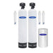 Crystal Quest Eagle 1665 Fiberglass Whole House Water Filter and Water Softener system including brine tank and 3-stage filtration.